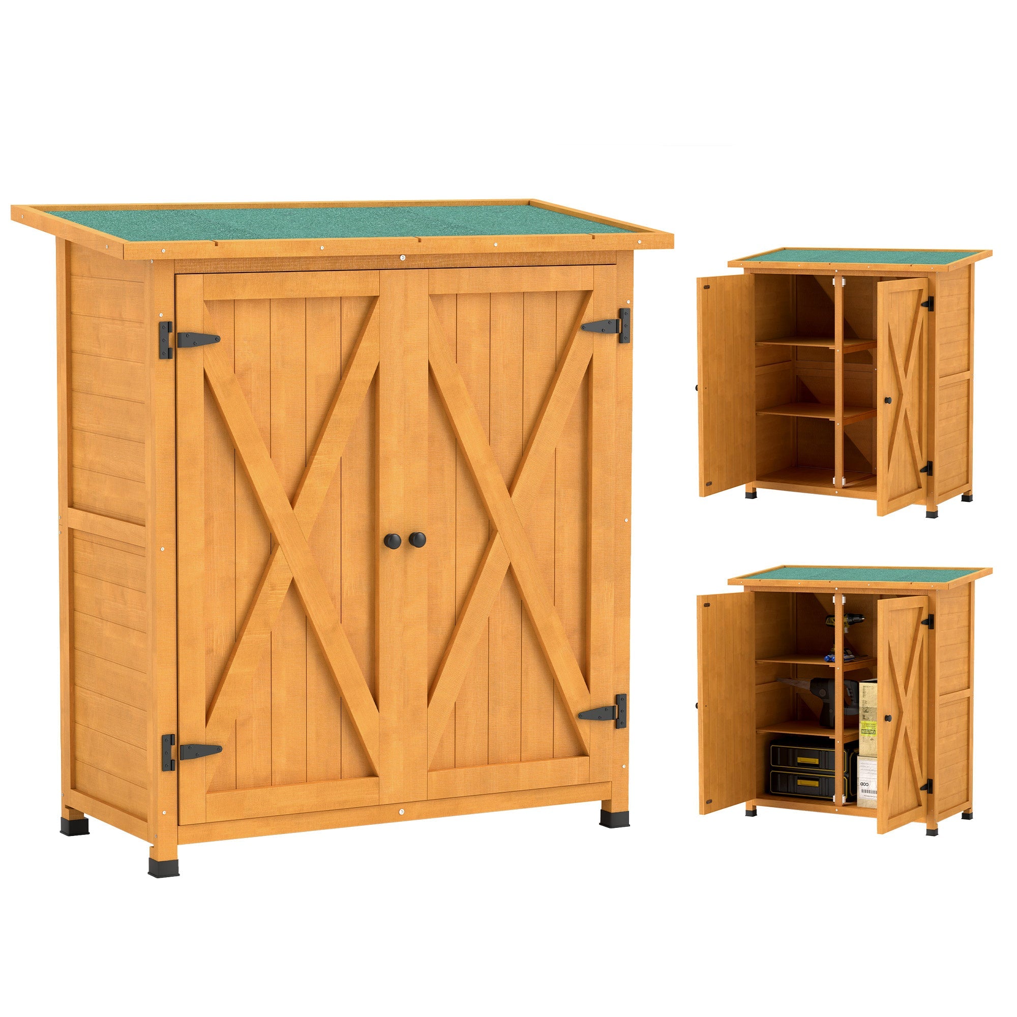 Garden Wooden Garden Storage Shed With Shelves Double Door