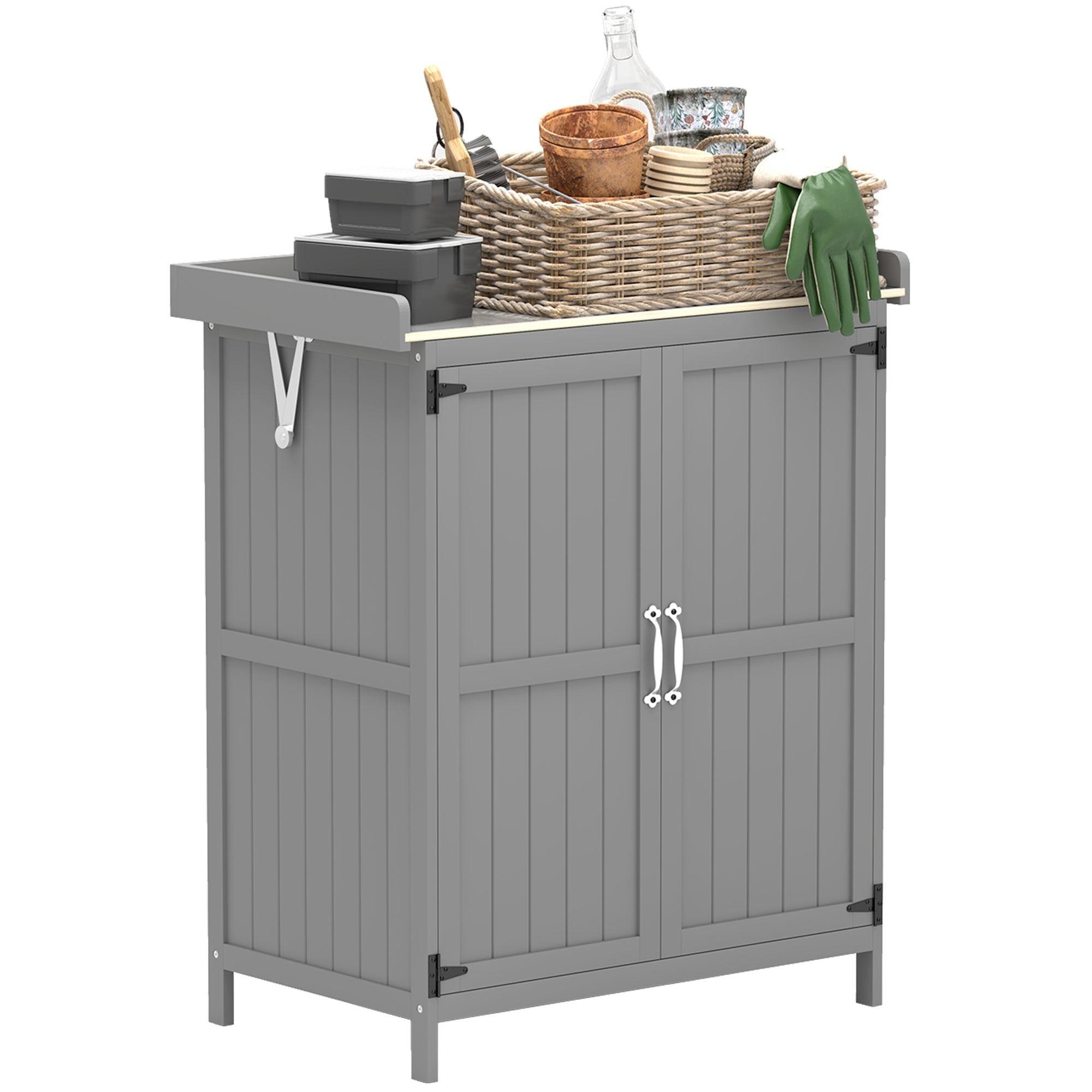 Wooden Garden Storage Shed With hinged Roof And Shelf