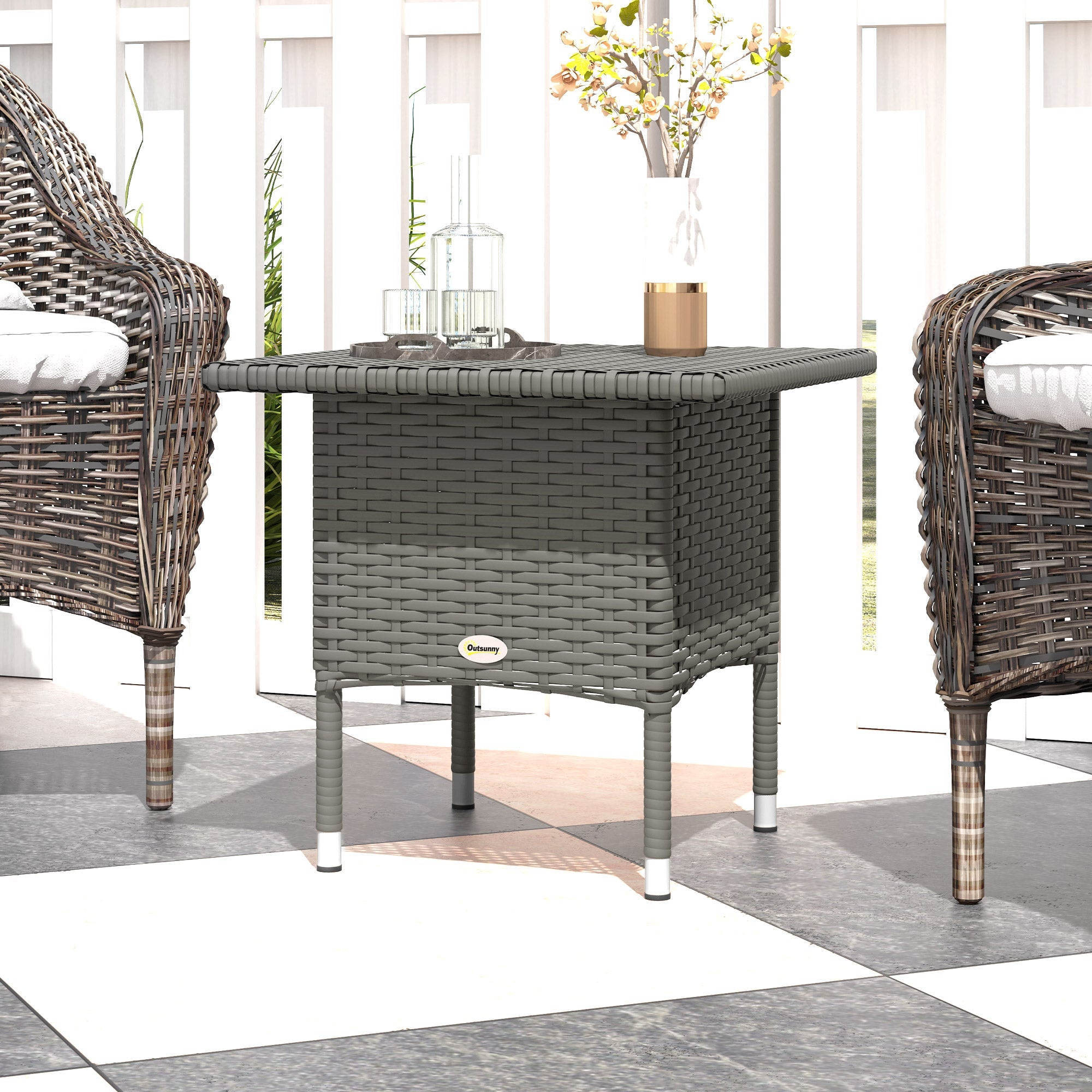 Pe Rattan Outdoor Coffee Table, Easy Match Rattan Side Table
