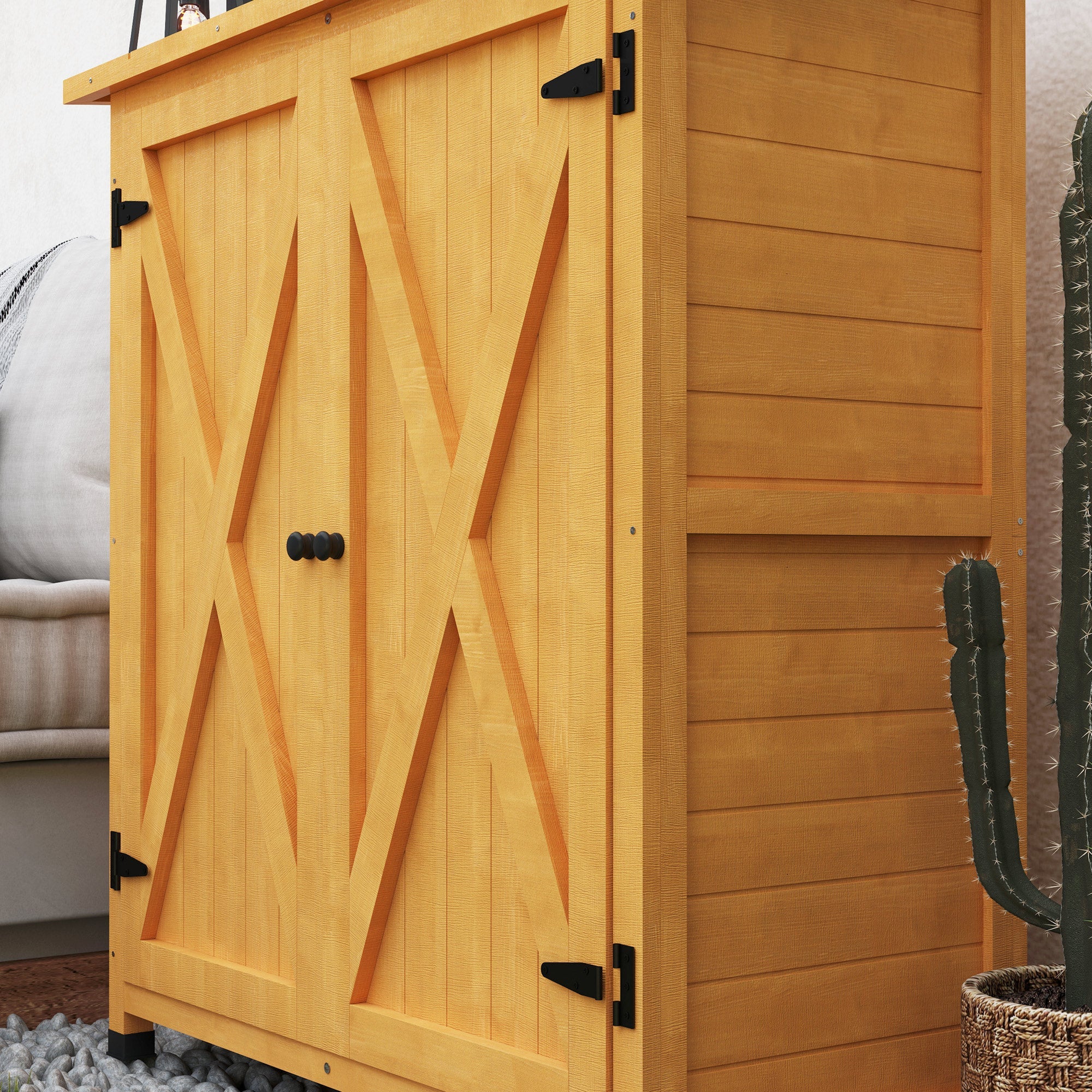 Garden Wooden Garden Storage Shed With Shelves Double Door