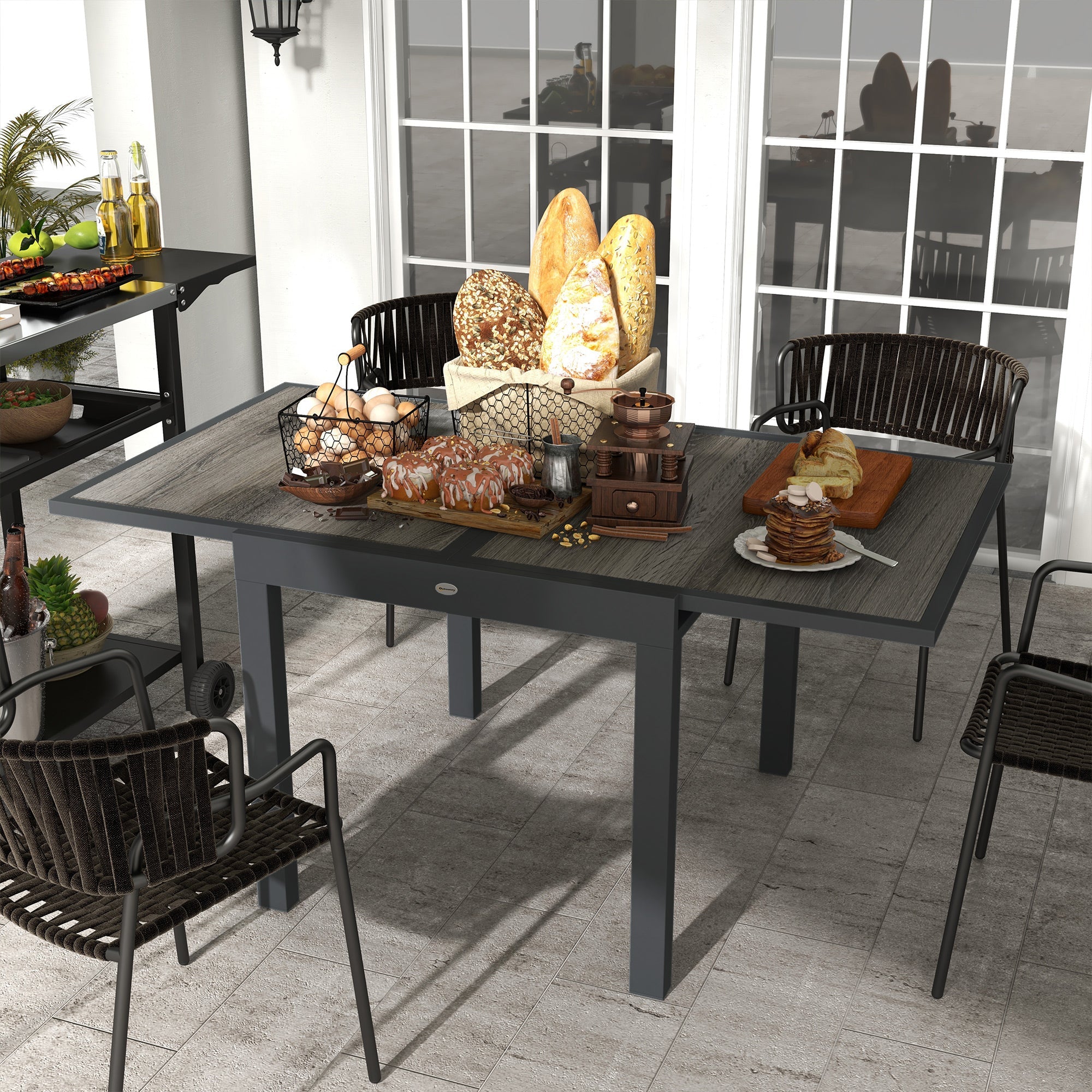 Extendable Garden Dining Table, Aluminum Frame