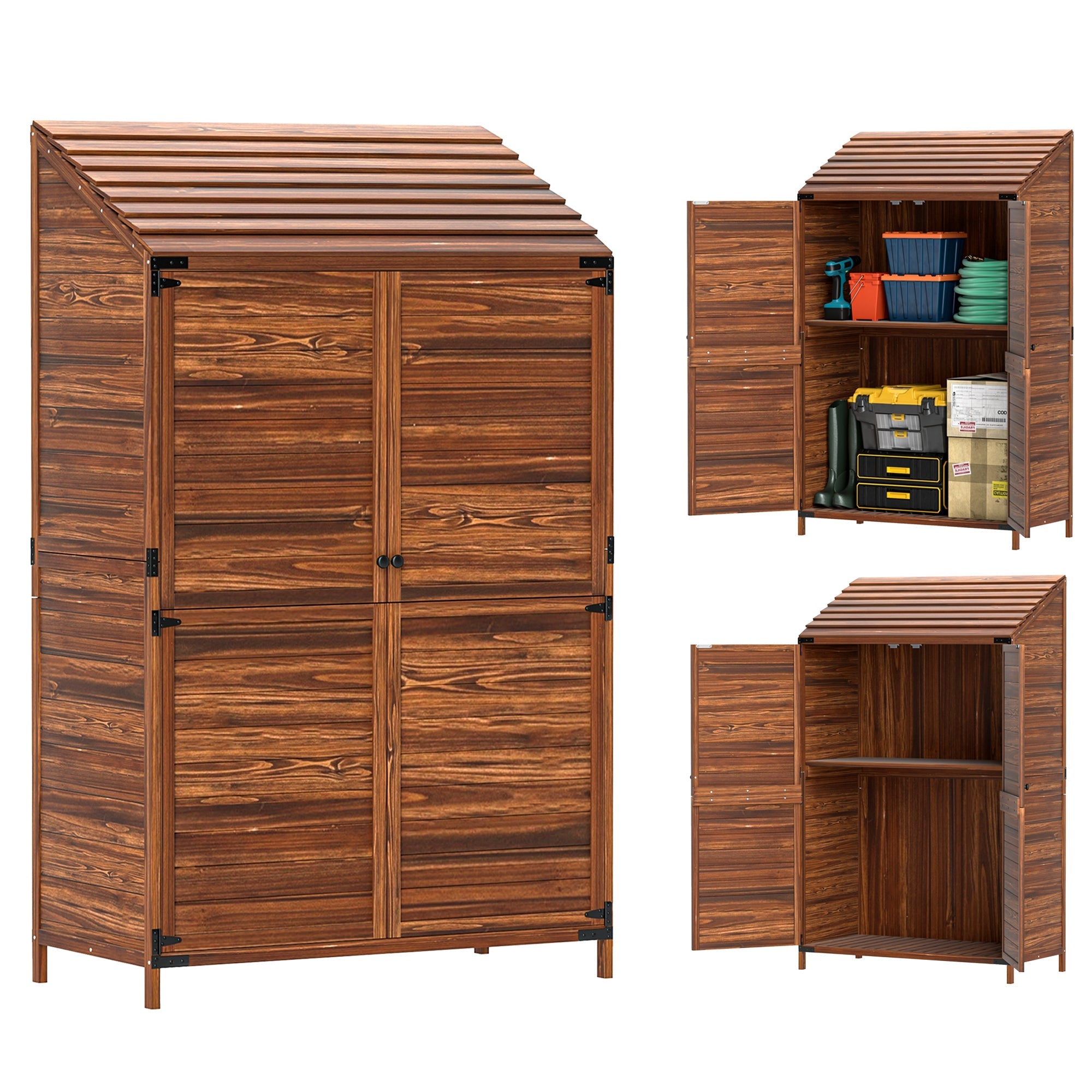 Wooden Garden Storage Shed With double Doors And Shelves