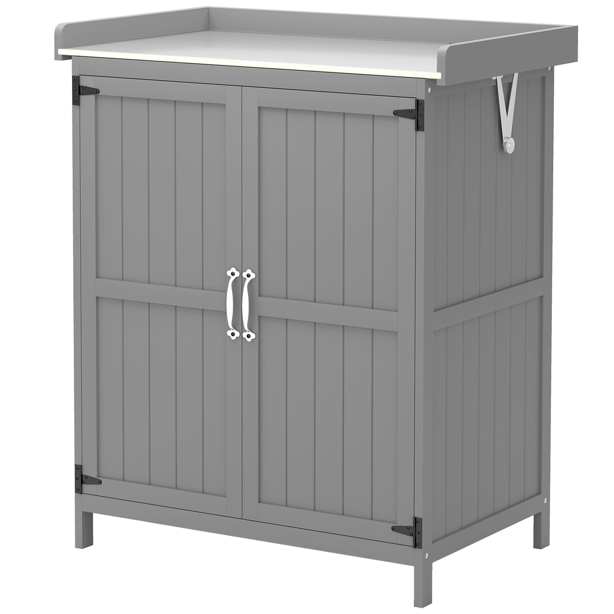 Wooden Garden Storage Shed With hinged Roof And Shelf
